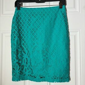 ❤️2/$15 or 3/$26❤️ Loft Teal Lace Pencil Skirt, Size 0 Petite